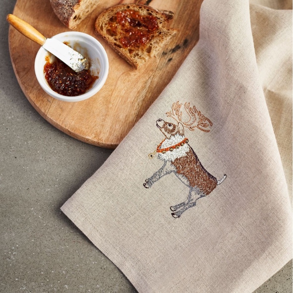 Reindeer Embroidered Kitchen Linen by Coral + Tusk